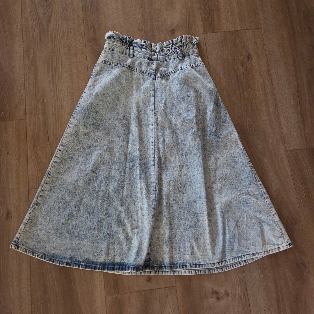 Vintage Rayo of California Acid Wash Denim Paperbag Midi Skirt Bandana Trim 80s - Picture 6 of 7